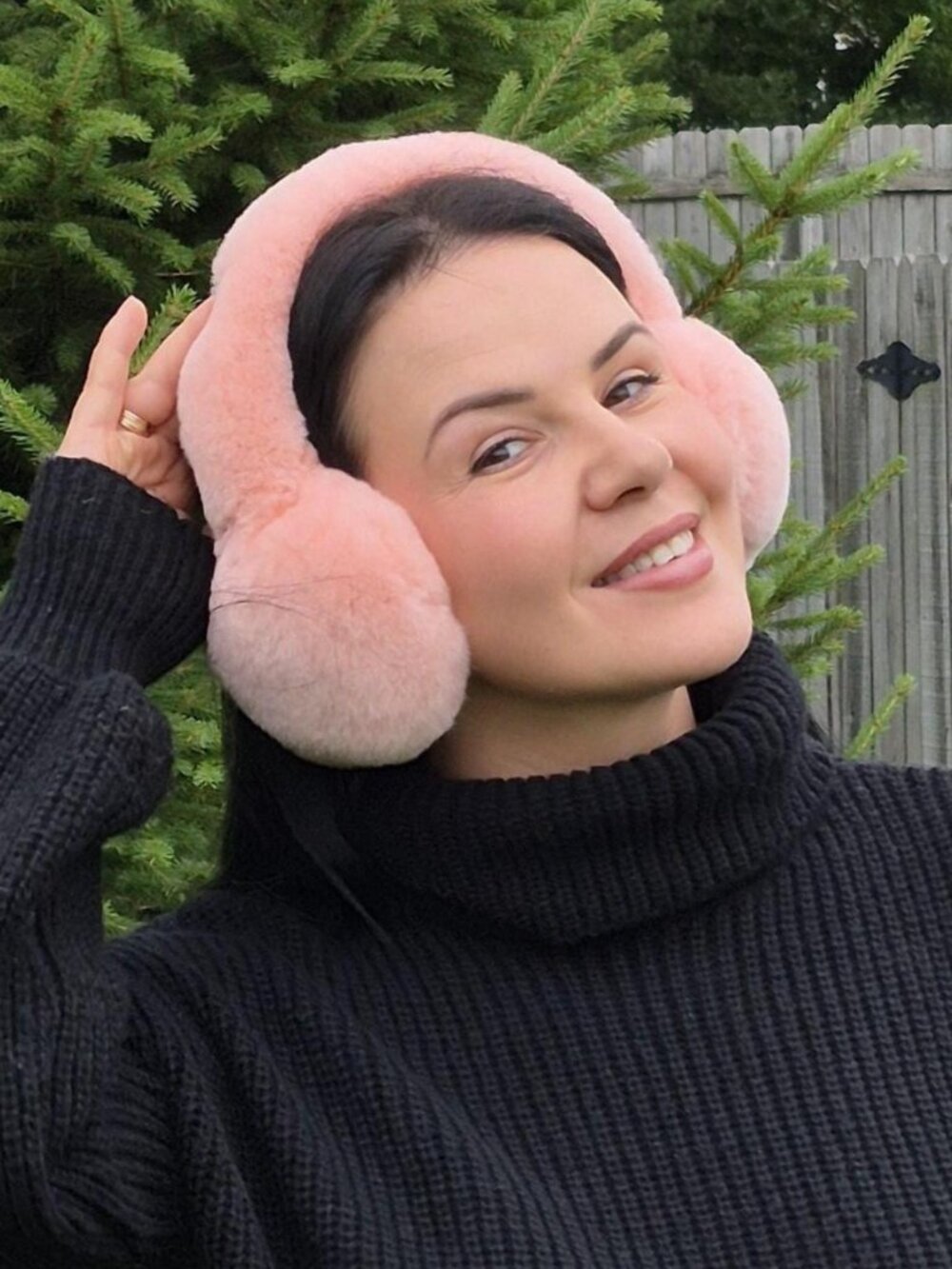 Apricot Pink Genuine Rabbit Fur Earmuffs, Luxury Plush Winter Head Warmers - Picture 2 of 6